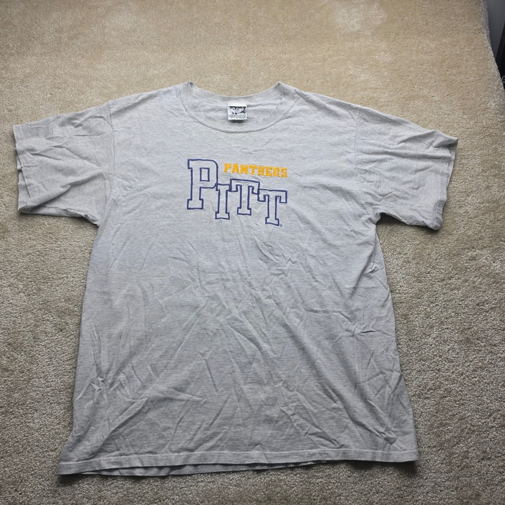 Vintage Pitt Panthers T-Shirt Mens XL Gray Wolf Embroidered Distressed USA Made - Picture 2 of 8